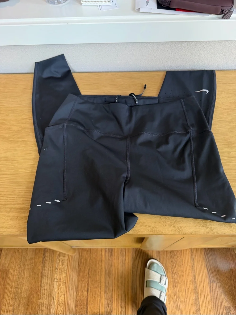 Nike Black Leggings with Perforated Calf and Swoosh - Running with pockets